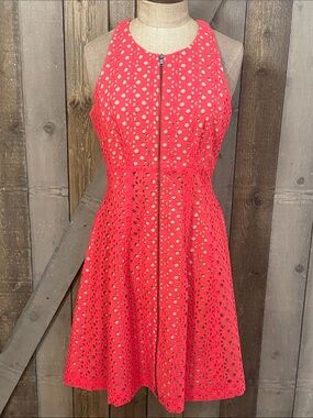 Giuliana Lipstick Coral Eyelet Zip Front Cotton
Mini Dress Nude Lined Size 4